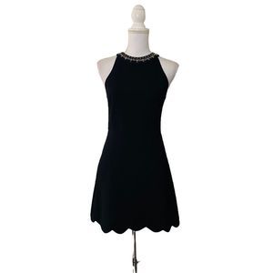 Black Sleeveless Sexy Mini Silhouette Keyhole Back Beaded Neckline Small Dress